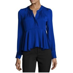 Milly Brooke Long-Sleeve Stretch Silk Peplum Top
